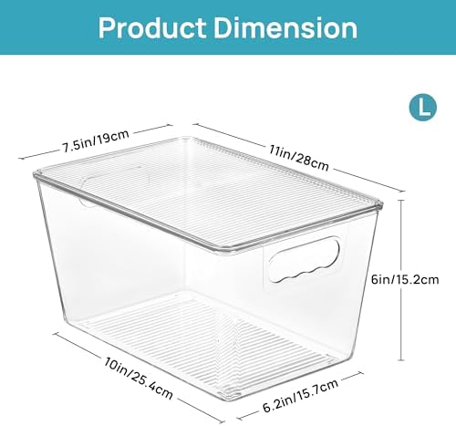 Vtopmart 6 Pack Clear Stackable Storage Bins with Lids, Large Plastic Containers with Handle for Pantry Organizer and Storage,Perfect for Bathroom,Cabinet,Kitchen,Fridge,Closet Organization - Image 2