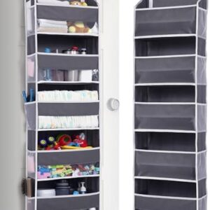 ULG 1 Pack Over Door Organizer with 5 Large Pockets 10 Mesh Side Pockets, 44 lbs Weight Capacity Hanging Storage Organizer with Clear Window Kids Toys, Shoes, Diapers, Dark Grey, 5 Layers