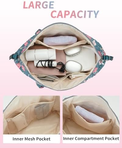 Ceneda Travel Duffle Bag - Quilted Weekender Overnight Bags For Women with Wet Pocket & Shoe Bag, Fits Airline Approved Personal Item Size (Blue Flower) - Image 4