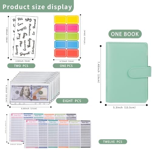 NICOOTHBudget Binder Cash Envelopes A6 Money Saving Binder with Zipper envelopes (Green) - Image 2