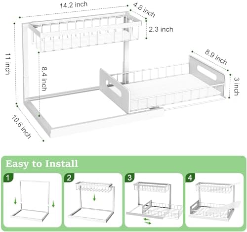 REALINN Under Sink Organizer, Pull Out Cabinet Organizer 2 Tier Slide Out Sink Shelf Cabinet Storage Shelves, Storage for Kitchen Bathroom, White, 2 Pack - Image 2