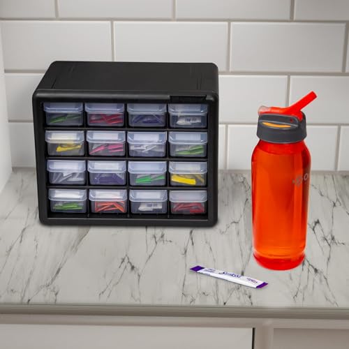 Akro-Mils 16-Drawer Plastic Drawer Storage Cabinet for Garage Organization, Beads, Makeup Organizer, Building Bricks Storage, Teacher Toolbox, 10-1/2" W x 6-1/2" D x 8-1/2" H, 10116 Black - Image 2