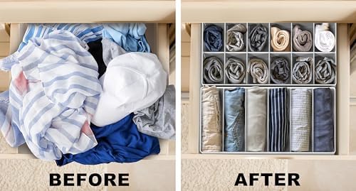 Simple Houseware 4-Pack Drawer Organizer Set - Closet Dividers for Underwear, Socks, Bras, Scarves, Ties - Foldable Non-Woven Storage Boxes, Gray - Image 3
