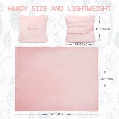 Travel Blanket Pillow, Premium 2 in 1 Flannel Airplane Blanket Compact for Travel,Office, Home,Travel Essentials Accessories for Plane and Car,Compact Office Blanket (Pink) - Image 2