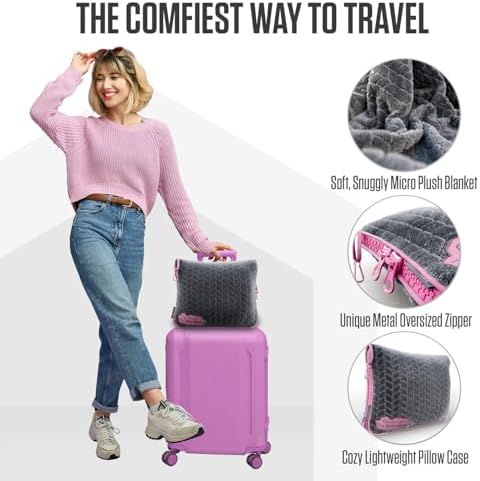 VENTURE 4TH Travel Blanket Pillow – Premium Ultra-Soft & Warm 2-in-1 Blanket or Pillow for Airplane, Car & Bus – Compact, Lightweight & Portable – Lint-Free, No Shedding, No Pilling - Gray/Pink - Image 3