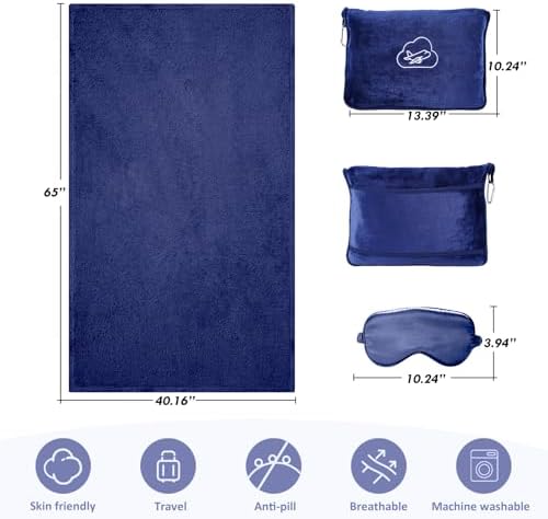 Travel Blanket, Ultra-Soft, Warm & Lightweight Travel Blanket Airplane with Bag, 65x40 in, Airplane Travel Essentials for Women, Men & Kids, Included Eye Mask, Luggage Sleeve & Backpack Clip - Image 3