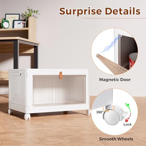 4 Tier Storage Bins with Lids, 23QT Stackable Closet Organizers and Storage with Wheels, Collapsible Storage Boxes, Foldable Plastic Storage Containers for Home,Office, Dorm Room-White - Image 9