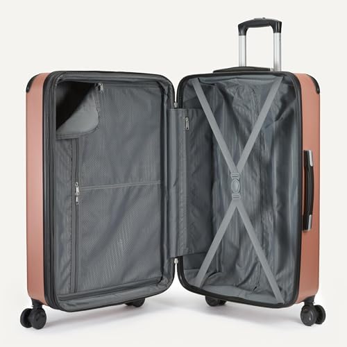 Amazon Basics 4-Piece Luggage Set, Including Two Hardside Suitcases With Multidirectional Spinner Wheels (22" CarryOn and 28" Checked), Plus 15-inch Tote Bag and 10-inch Compact Travel Bag, Rose Gold - Image 5