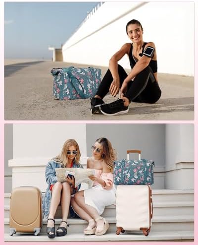 Ceneda Travel Duffle Bag - Quilted Weekender Overnight Bags For Women with Wet Pocket & Shoe Bag, Fits Airline Approved Personal Item Size (Blue Flower) - Image 8