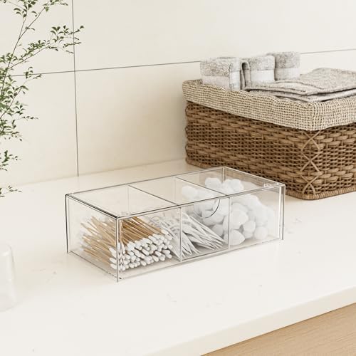 Hair Accessories Organizer for Girls, Clear Acrylic Hair Bow Tie Clip Scrunchie Holder with Divider, Cute Small Stackable Storage Drawer Container Caddy Box for Bathroom Vanity Countertop - Image 7