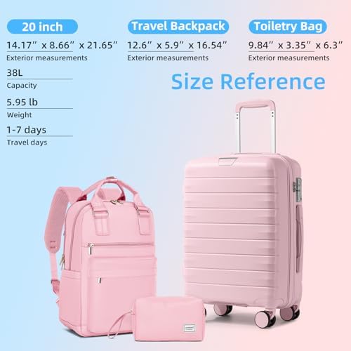 LARVENDER Luggage Sets 3 Piece, Hardside PP Carry On Suitcase with 360° Spinner Wheels TSA Lock Luggage Sets for Women, Orchid Pink - Image 6