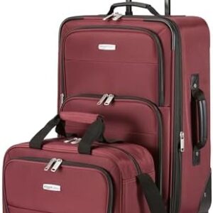 Amazon Basics Luggage Sets, Carry-On 23-Inch, tote 15-Inch, Suitcase With Wheels, Expandable Extra Space (+15%), Front Pockets and Telescopic Handle, Burgundy