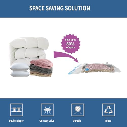 7 Pack Small Space Saver Vacuum Storage Bags for Clothing Travel, Vacuum Seal Compression Bags for Clothes, Packing, Luggage, Blankets, Comforters and Pillows, Hand Pump Included - Image 3