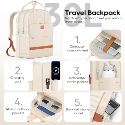 imiomo Hard Shell 20 Inch Carry on Luggage 3 Piece Set with Travel Backpack, Lightweight Hardside Carry-On Suitcase with Spinner Wheels and TSA Lock, Beige - Image 5