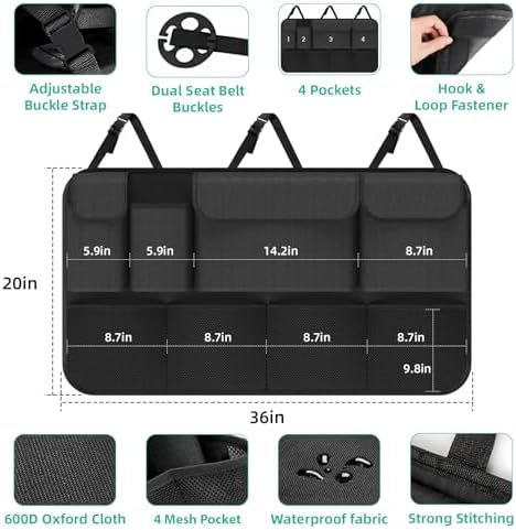 Car Trunk Organizer, Large Capacity Trunk Storage Organizer with 8 Pockets, Sturdy Trunk Organizer Car Accessories for SUV/MPV/Truck, 36"×20" - Image 5