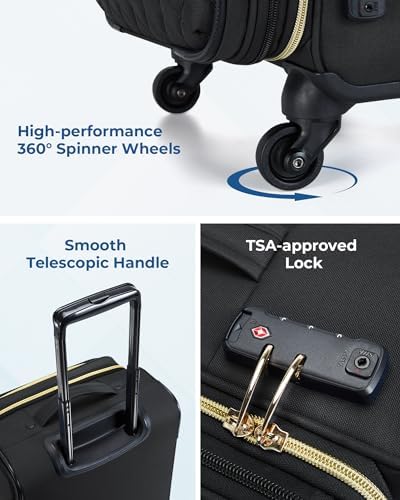 BAGSMART Softside Expandable Luggage Airline Approved with Spinner Wheels, 20 Inch Carry On Luggage 22x14x9 with TSA Lock, Quilted Rolling Suitcases for Women, Black - Image 5