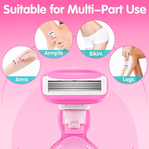 DreamGenius Travel Razors for Women, Travel Size Toiletries Include 1 Handle and 2 Cartridges, Extra Smooth 5-Blade Travel Essentials Razor with Case for Shaving, Pink - Image 6