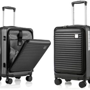 Expandable Carry On Luggage Durable Hardside Lightweight Rolling Suitcases with Spinner Wheels TSA Lock, (Black, 19.5-Inch)