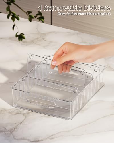 LYNG Lid Organizers Inside Cabinet, Clear Plastic Storage Lid Organizer With 4 Adjustable Dividers, Food Container Lid Organizer For Kitchen Pantry - Image 5
