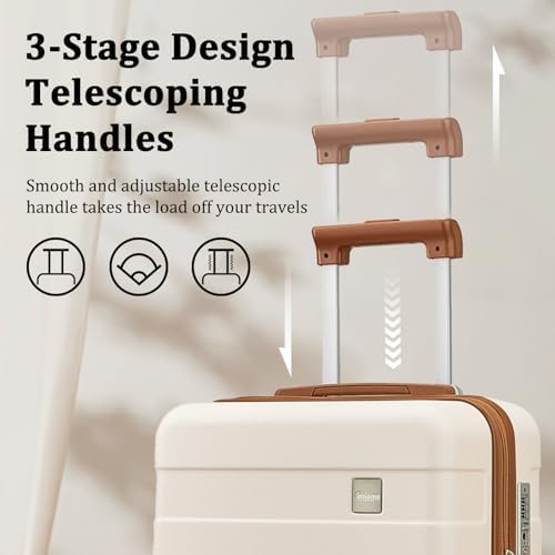imiomo Hard Shell 20 Inch Carry on Luggage 3 Piece Set with Travel Backpack, Lightweight Hardside Carry-On Suitcase with Spinner Wheels and TSA Lock, Beige - Image 4