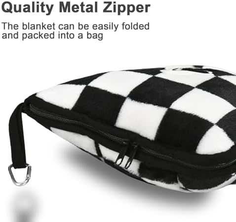 Travel Blanket and Pillow Compact, Premium Soft 2 in 1 Airplane Blanket with Soft Bag Pillowcase,Hand Luggage Sleeve and Backpack Clip (Checkered Black) - Image 4