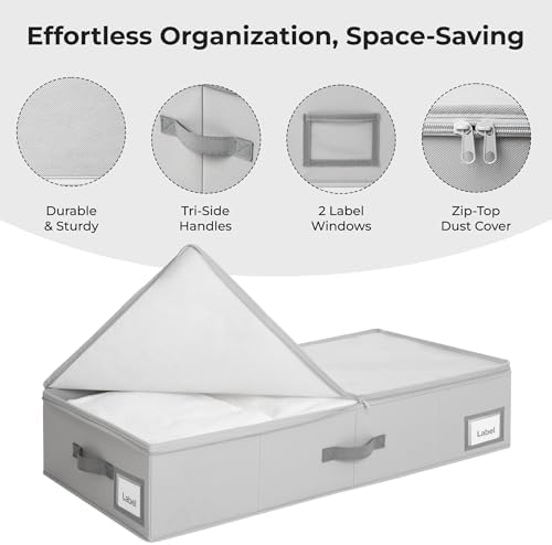 Cupic Cupid Under Bed Storage Containers, Foldable Organizer with Lid for Bedroom, Underbed Storage Box for Blankets, Clothes, Shoes, 2 Pack, Grey - Image 3