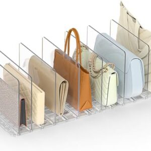 Bag & Purse Organizer for Closet: Adjustable Clear Handbag Storage Shelf - Plastic Clutch Dividers for Closet Organizers and Storage - Keep Carteras & Pocketbook Upright