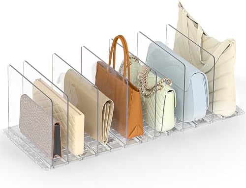 Bag & Purse Organizer for Closet: Adjustable Clear Handbag Storage Shelf - Plastic Clutch Dividers for Closet Organizers and Storage - Keep Carteras & Pocketbook Upright