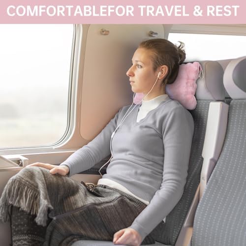 Travel Blanket and Pillow-2-in-1, Ultra-Soft&Compact, One-Piece Airplane Blanket with Hand Luggage Belt and Backpack Clip,Travelers Accessories Gifts, 61x43 Inches (Pink) - Image 3