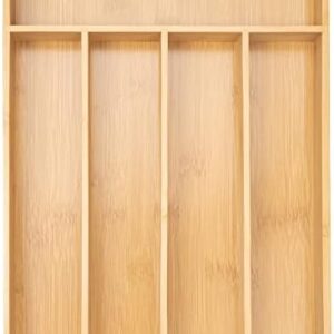Silverware Organizer Kitchen Drawer Organizer Utensil Organizer Bamboo Silverware Holder Cutlery Organizer in Drawer Flatware Organizer Tray(5 slots, Natural