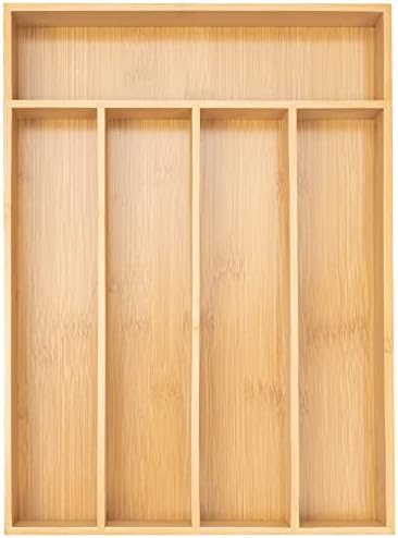Silverware Organizer Kitchen Drawer Organizer Utensil Organizer Bamboo Silverware Holder Cutlery Organizer in Drawer Flatware Organizer Tray(5 slots, Natural