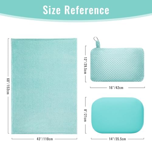Travel Pillow Blanket Set-3 in 1 Travel Pillow Memory Foam, Soft Travel Blanket Airplane Compact with Bag, Inner Pillowcase, Hand Luggage Belts and Backpack Clip, for Plane Car, Blue Green - Image 4