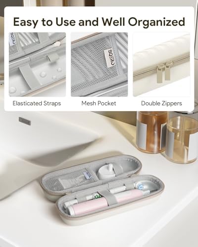 Electric Toothbrush Case for Oral-B Pro/iO/Philips Sonicare, Waterproof Traveling Toothbrush Storage Bag with Mesh Pocket Covers Protection (Beige) - Image 3