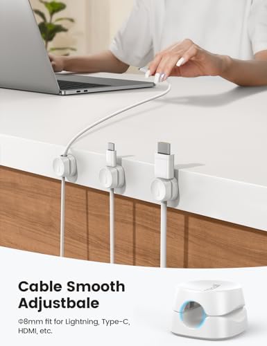 8Pack Cord Organizer [1s Lock] Spring Cable Management Clips - Lamicall Desk Cord Holder, Adhesive Cute Round Cable Clip, Phone Charger Wire Organizer Keeper for Nightstand Car Office Accessory, White - Image 5