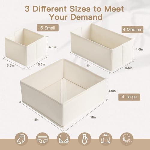 Criusia Drawer Organizer Clothes, 14 Pack Dresser Organizer for Baby Clothes, Underwear, Sock- Foldable Closet Organization and Storage Dividers Bins for Nursery, Bedroom and Dorm (Beige) - Image 3