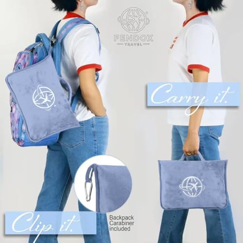 2-in-1 Travel Blanket and Pillow – Lightweight, Compact, Ultra Soft, Machine Washable – Handle, Luggage Sleeve, Backpack Clip – for Travel Airplane, Car, Office (Light Blue) - Image 4