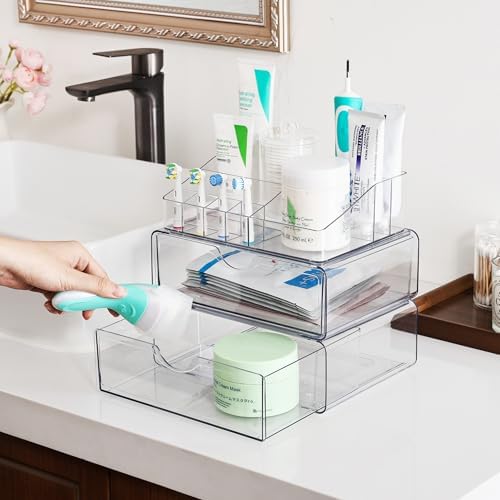 Vtopmart 3 Tier Clear Makeup Organizer with Drawer, Cosmetic Storage for Dresser Countertop and Bathroom Vanity, Beauty Holder for Lipstick Brush Skincare - Image 3