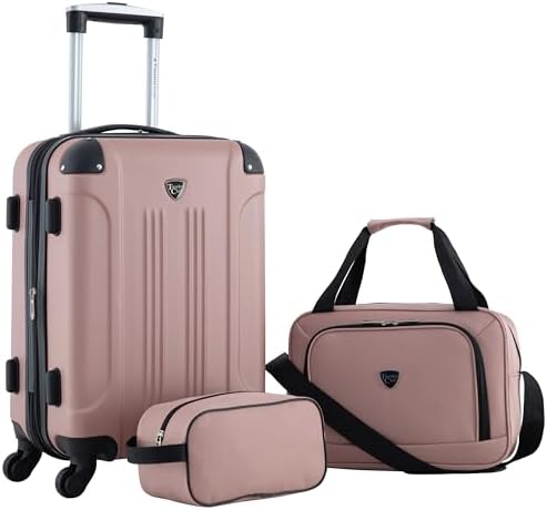 Travelers Club Chicago Hardside Expandable Spinner Luggage, Rose Gold, 3 Piece Set