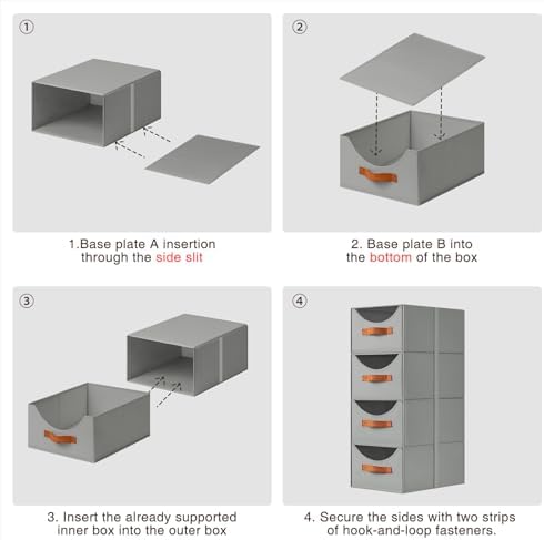 Stackable Storage Drawers - Collapsible Storage Bins with Drawers, 4 Pack Closet Shelf Organizer Basket, Fabric Pull Out Organizer for Bedroom, Living Room, Dorm, Grey - Image 5