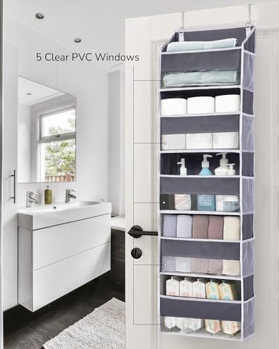 ULG 1 Pack Over Door Organizer with 5 Large Pockets 10 Mesh Side Pockets, 44 lbs Weight Capacity Hanging Storage Organizer with Clear Window Kids Toys, Shoes, Diapers, Dark Grey, 5 Layers - Image 5