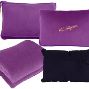 Travel Blanket & Pillow Set, 300 GSM Soft Fleece, 60x43 Inches, 3-in-1 Airplane Blanket, Travel Pillow and Blanket Set, Travel Blanket Airplane Compact with Bag, Travel Essentials, Violet