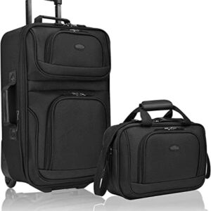 U.S. Traveler Rio Fabric Expandable Carry-on Luggage, Rolling Suitcase, Black, 2 Wheel Set