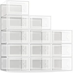 SEE SPRING 12 Pack Shoe Storage Box, Clear Plastic Stackable Shoe Organizer for Closet, Space Saving Foldable Shoe Rack Sneaker Container Bin Holder