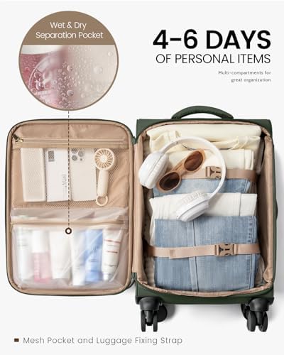 LOVEVOOK Carry On Luggage 22x14x9 Airline Approved, 22 Inch Softside Suitcases with Spinner Wheels, Lightweight Carry-on Suitcase with TSA Lock for Women Men, Large Luggage for Travel Business Trip - Image 4