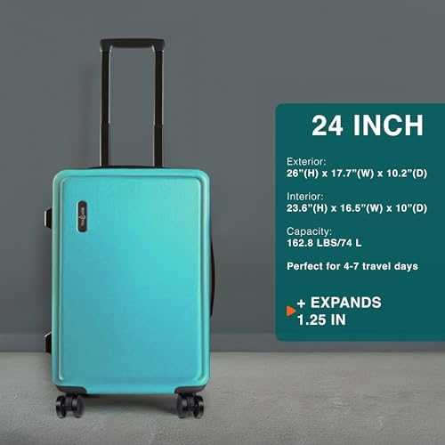 24 Inch Luggage with Spinner Wheels, Hard Shell Suitcase with TSA Locks for Luggage, Travel Large Suitcase, Expandable Hard Shell Suitcases, Teal - Image 2