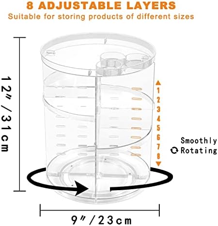 Rotating Makeup Organizer, DIY 8 Adjustable Layers Spinning Skincare Organizer, Cosmetic Display Case with Brush Holder Perfume Tray, Multi-Function Storage Carousel for Vanity Bathroom Countertop - Image 3