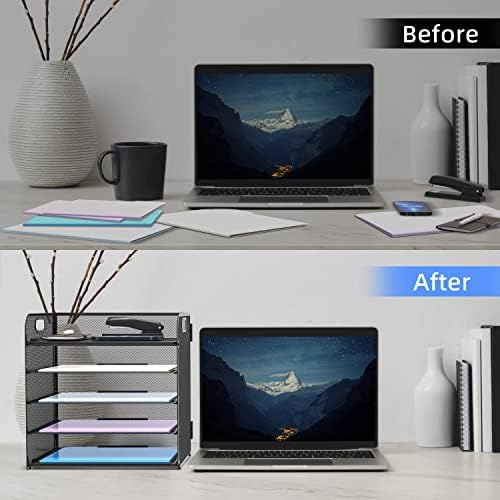 Supeasy 5 Trays Paper Organizer Letter Tray with Handle-Mesh Desk File Organizer, Paper Sorter Desk Organizer for Office, Home or School - Image 4