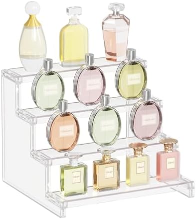 Lifewit 4 Tier Clear Display Riser Stand, Tool-free Assembly, Plastic Organizers for Figures, Cupcake, Perfume, Dessert, Desktop Display Stand for Organize and Decoration, 9 Inch, 1-Pack