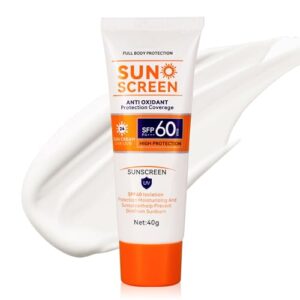 Body & Face Sunscreen SPF 60 Travel Size Sunscreen Lotion Broad Spectrum No White-Residue Non-Sticky Water Resistant for All Skin Types Travel Essentials for Women Men Reef Safe 1.41oz