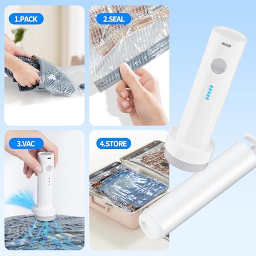 12 PCS Vacuum Seal Bags for Clothing with Electric Air Pump, Compression Space Saver, Vacuum Storage Bags for Luggage, Travel, Blankets, Pillows, Bedding and Moving, Hand Pump Included - Image 6